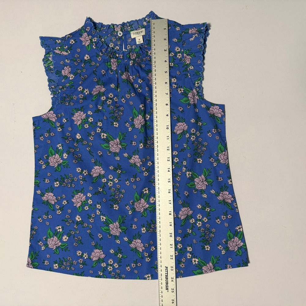 J.Crew Womens Blue Floral Ruffle High‎ Neck Flutter Sleeve Blouse Top Size S - Picture 14 of 16